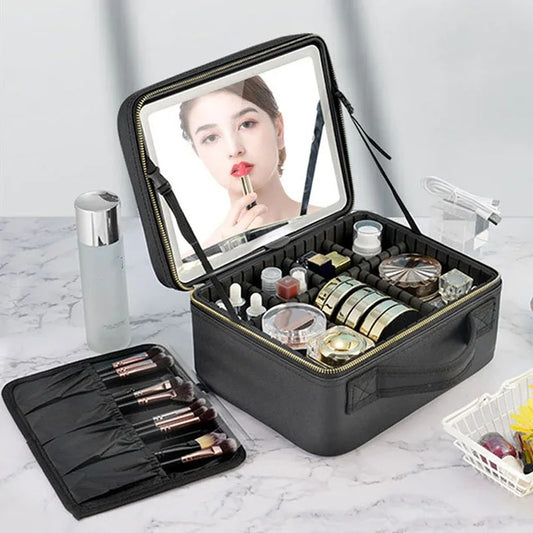 Smart LED Cosmetic Case With Mirror Travel Bag